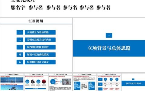 蓝色国家技术发明奖推荐项目汇报PPT模板